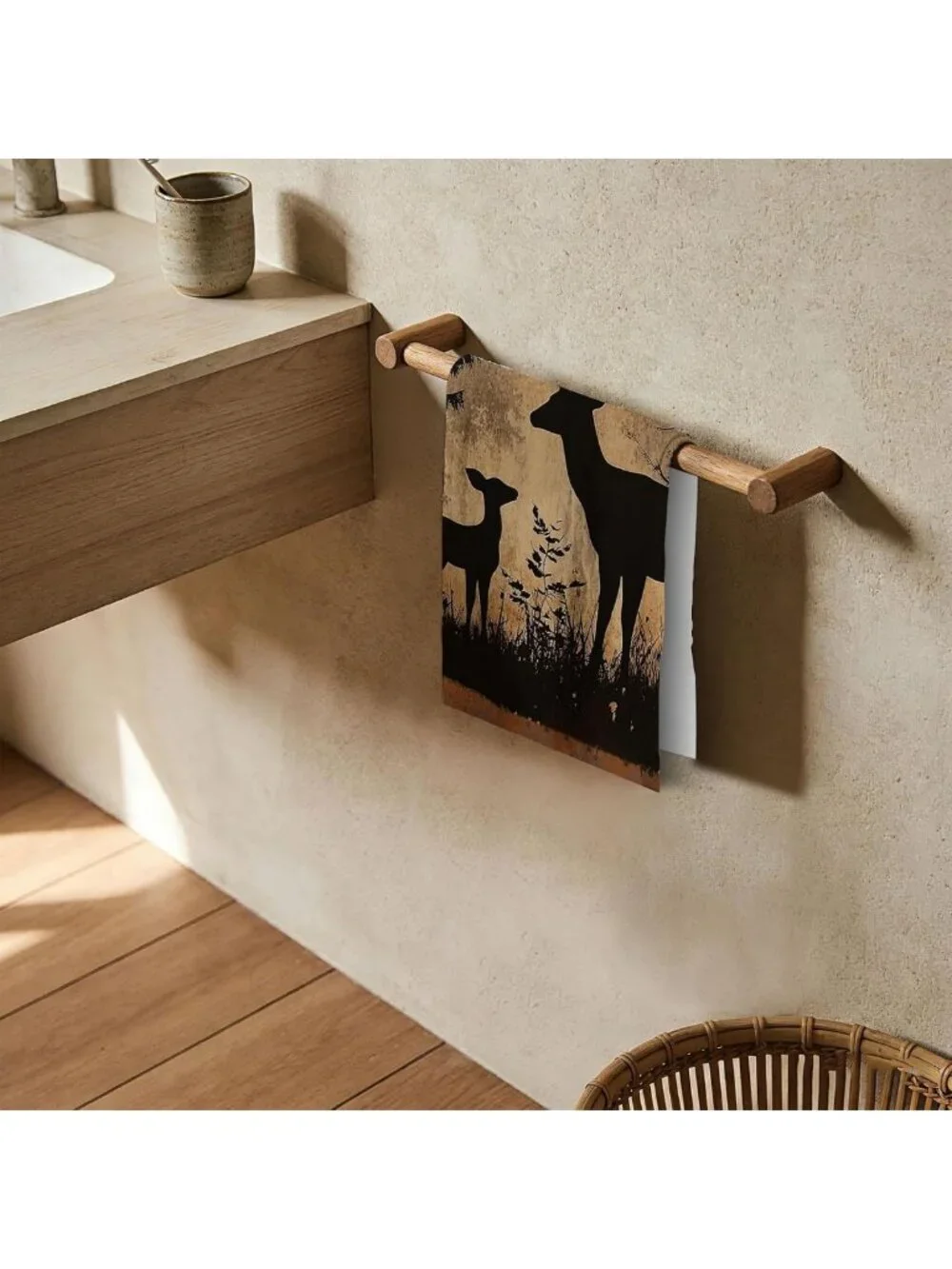 Set of 2 Soft Absorbent Forest Deer Hand Towels - Kitchen & Bathroom Decor